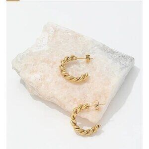 Gold Hoop Earrings Gold twisted hoops WATERPROOF Non-tarnish Gold Hoops